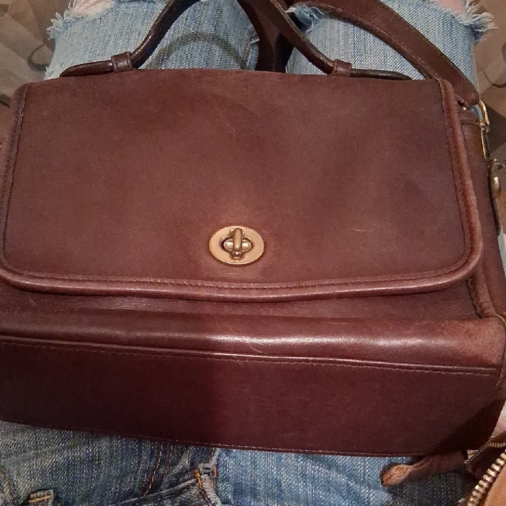 Coach Brown Leather Crossbody Bag with Gold Turnlock